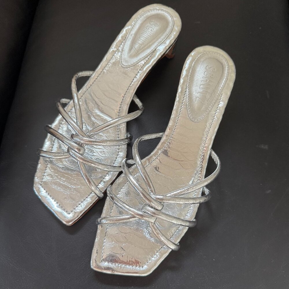 Schutz silver low heel sandal, sz 8